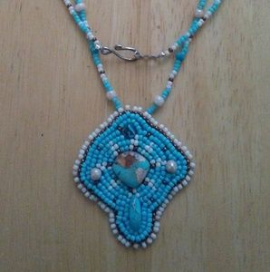 Turquoise Beaded Pendant Necklace